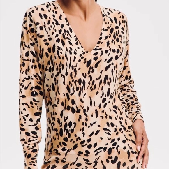 INC International Concepts Tops - INC International Concepts Tan and Black Leopard Print V-Neck Top